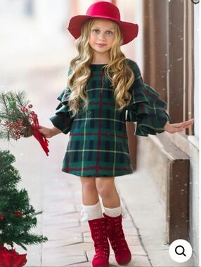Mia bell girls under the mistletoe green red plaid bell sleeve sz 6 dress